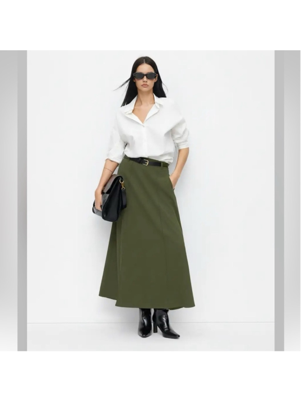 Cider STRETCHY MID RISE SOLID MAXI A-LINE SKIRT WITH BELT CC20-18 xs